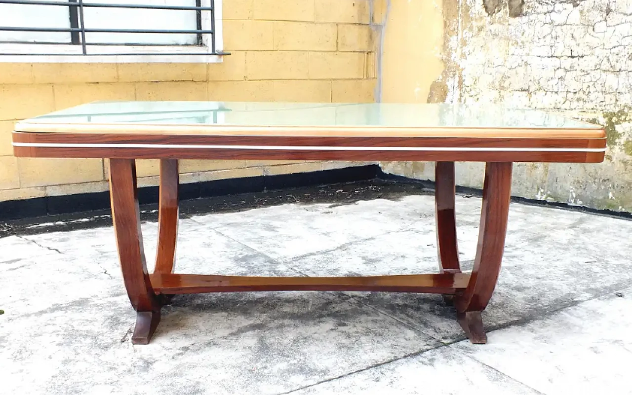 Long dining table in wood and glass by Osvaldo Borsani, 1940s 3