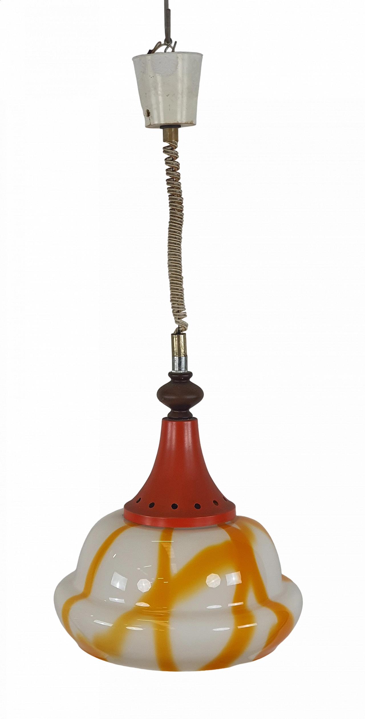 White and orange coloured glass chandelier, 1970s 20