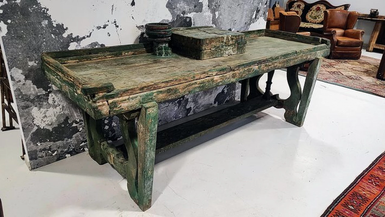 Green painted oak worktable, 1940s 2