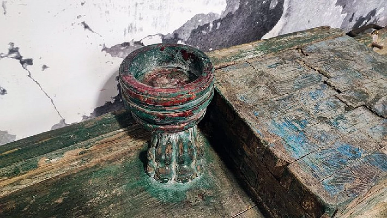 Green painted oak worktable, 1940s 4