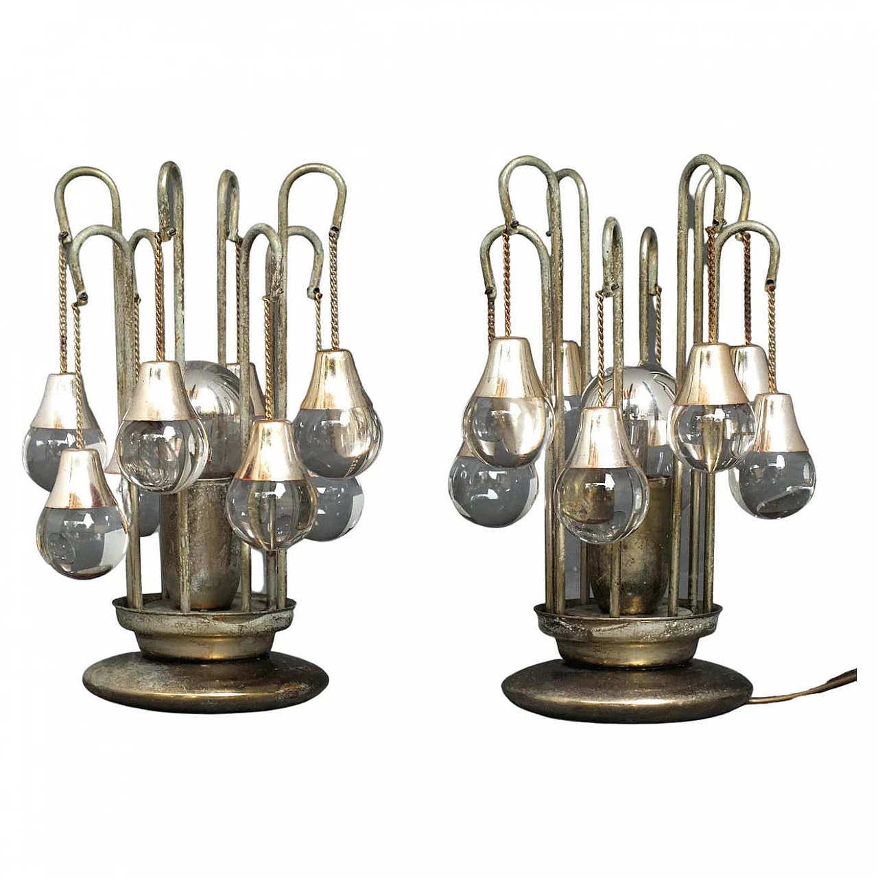 Pair of brass table lamps with glass spheres by Sciolari, 1970s 1