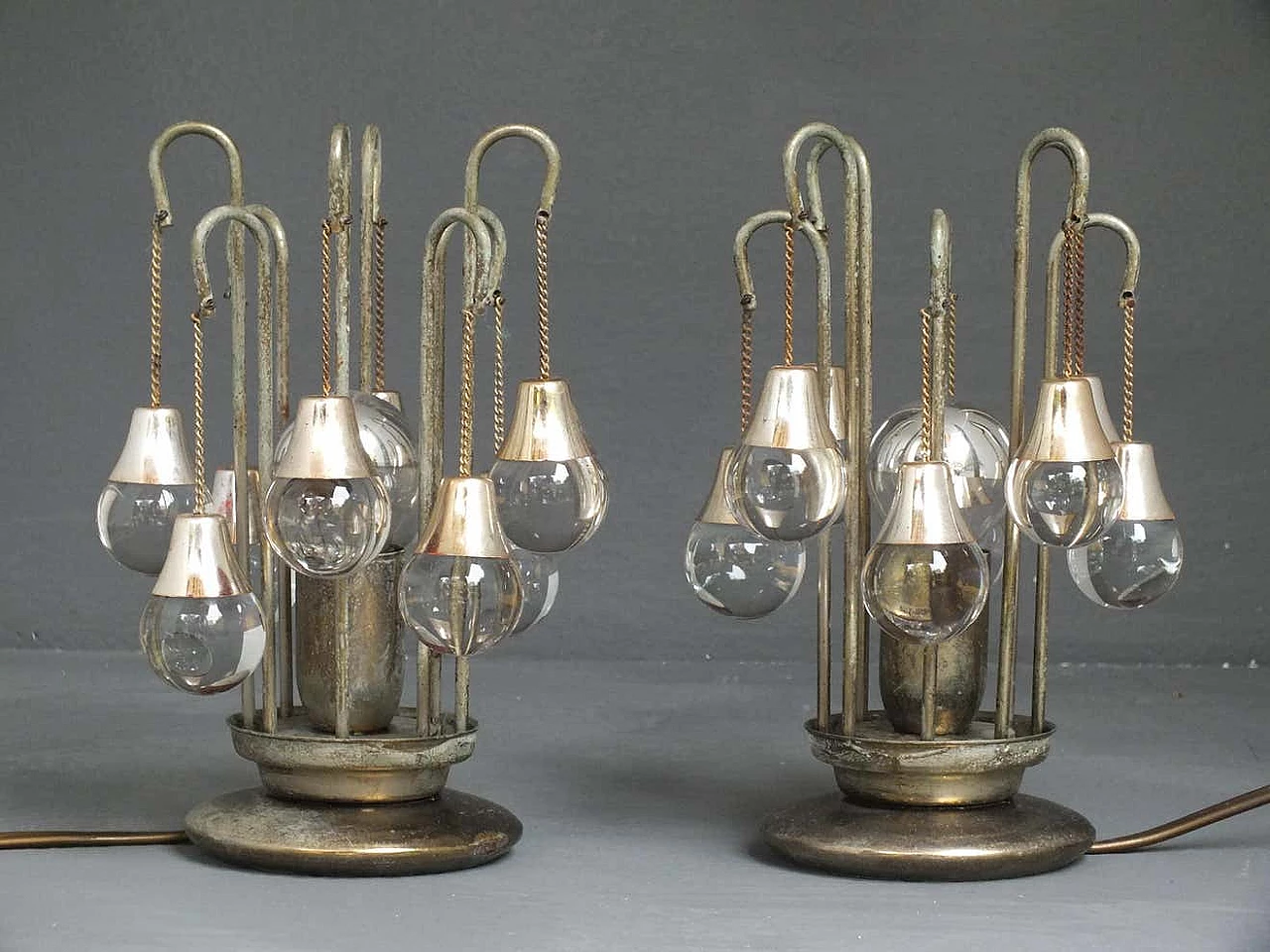 Pair of brass table lamps with glass spheres by Sciolari, 1970s 2