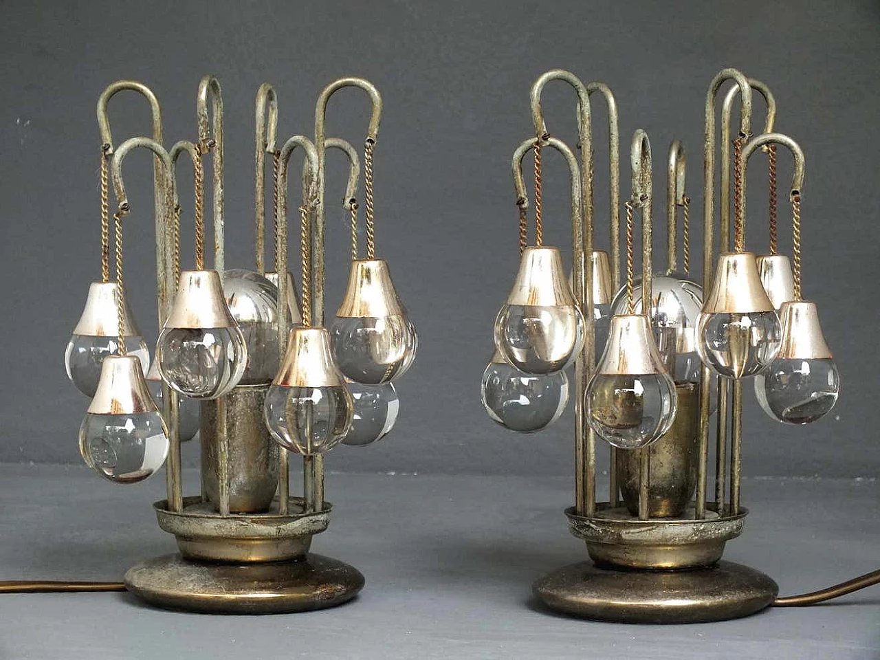 Pair of brass table lamps with glass spheres by Sciolari, 1970s 8