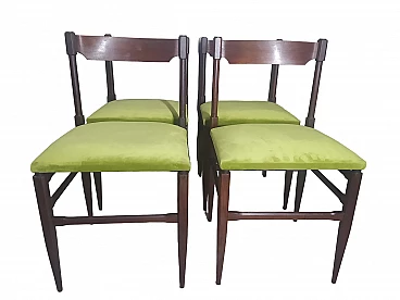 4 Chairs in rosewood and green velvet in the style of Gianfranco Frattini, 1960s