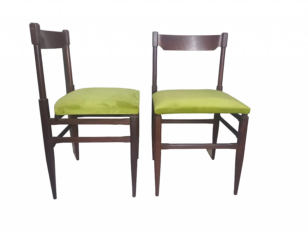 4 Chairs in rosewood and green velvet in the style of Gianfranco Frattini, 1960s 4