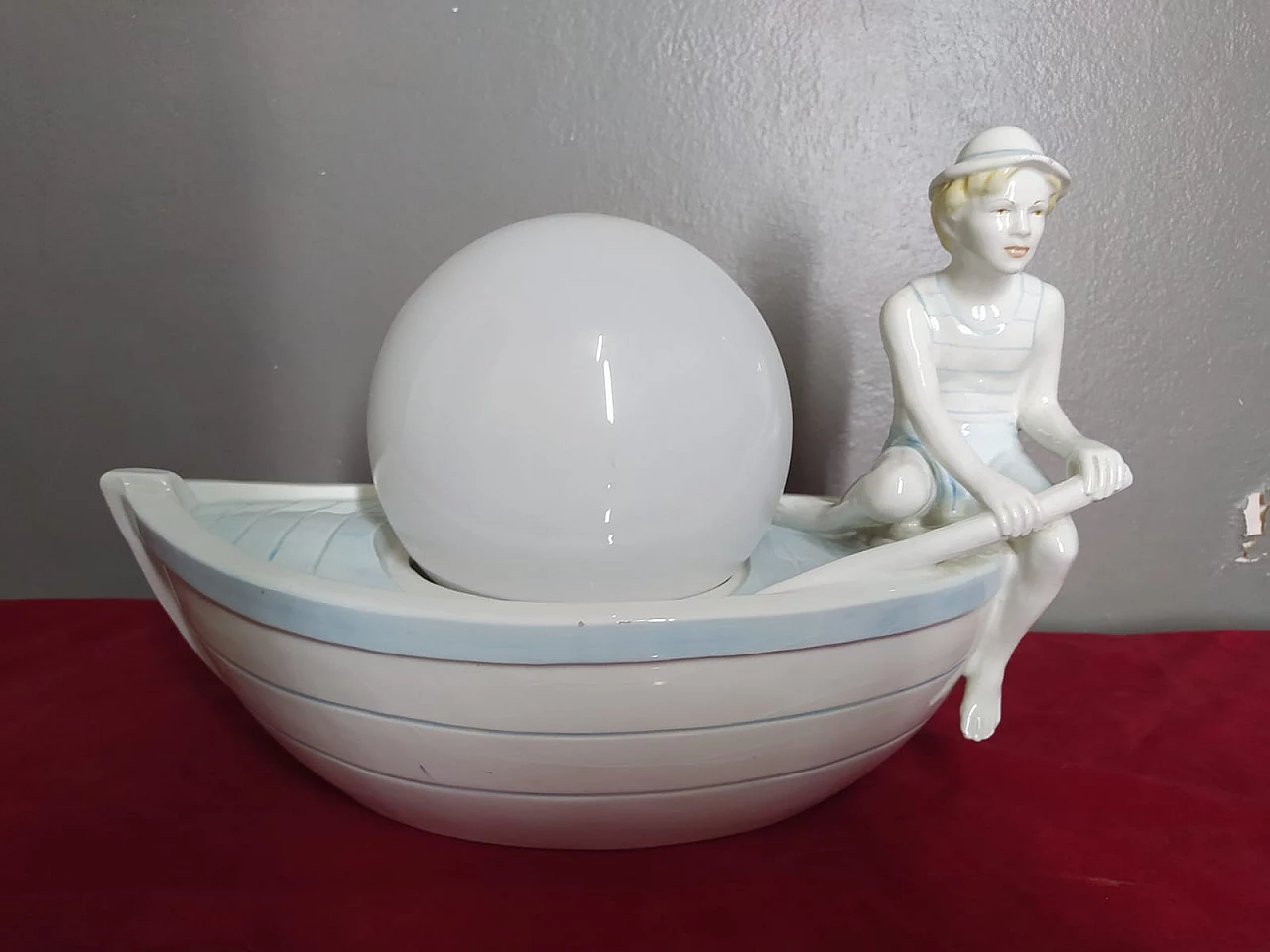 Polychrome porcelain table lamp with gondolier, 1950s 4