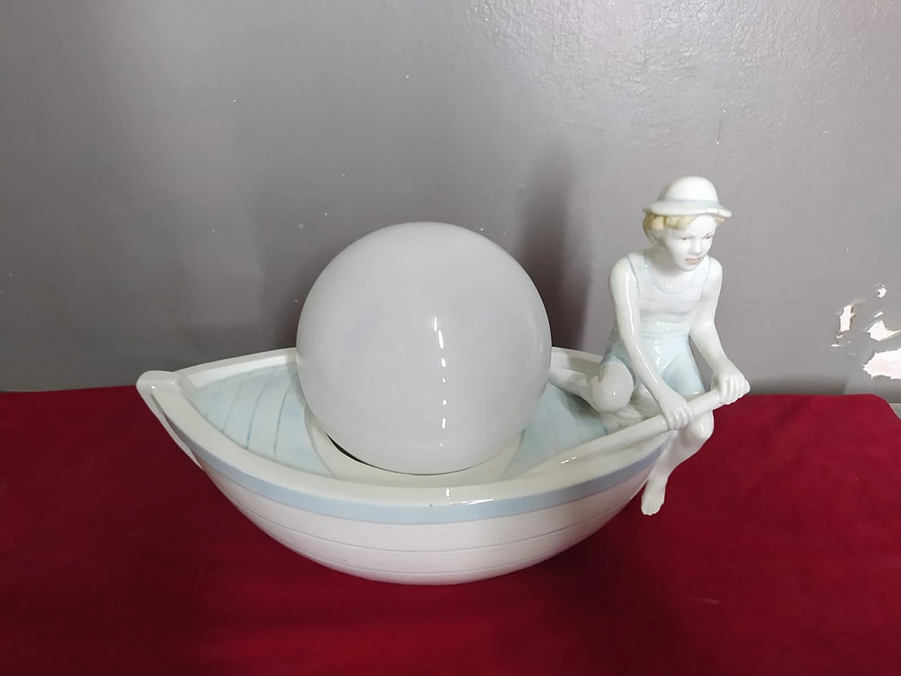 Polychrome porcelain table lamp with gondolier, 1950s 9