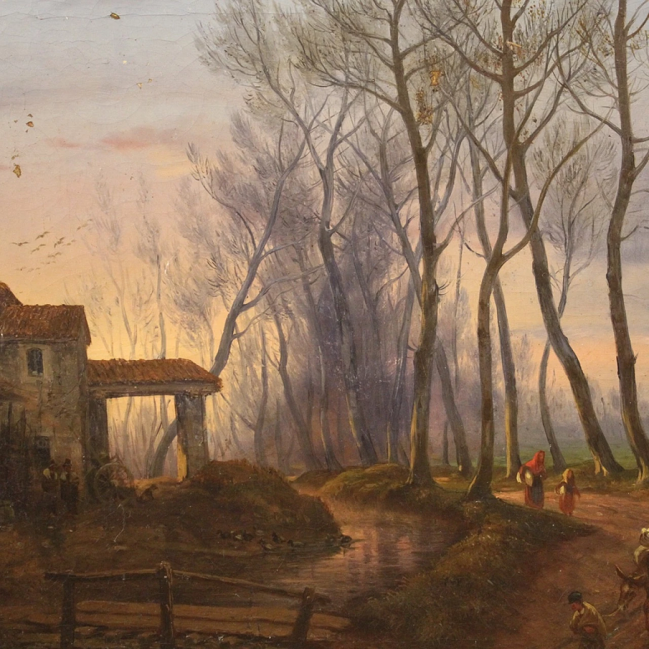 French country landscape painting, oil on canvas, 19th century 6