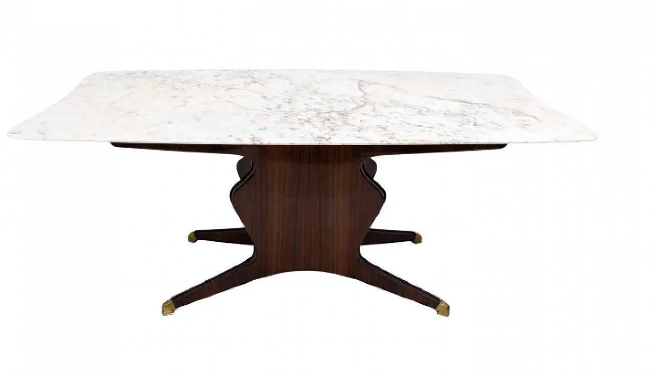 Wood, brass and marble dining table by Osvaldo Borsani, 1950s 1