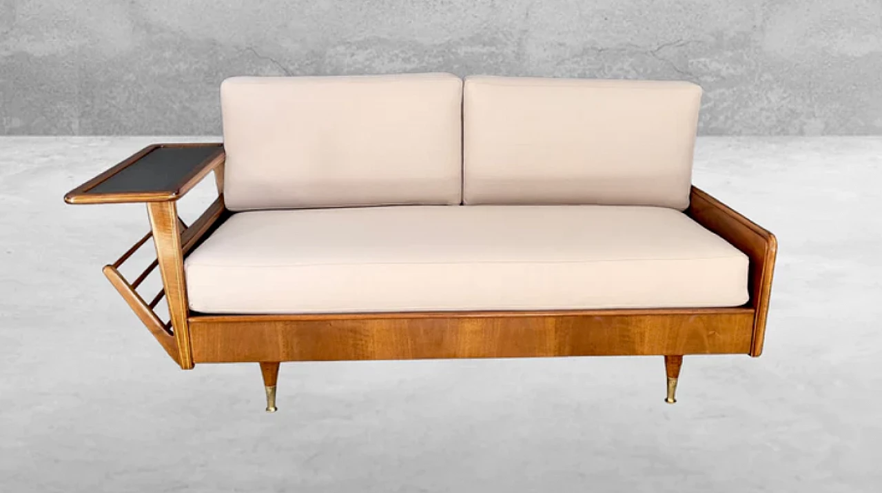 Two-seater sofa in wood and fabric, 1950s 1