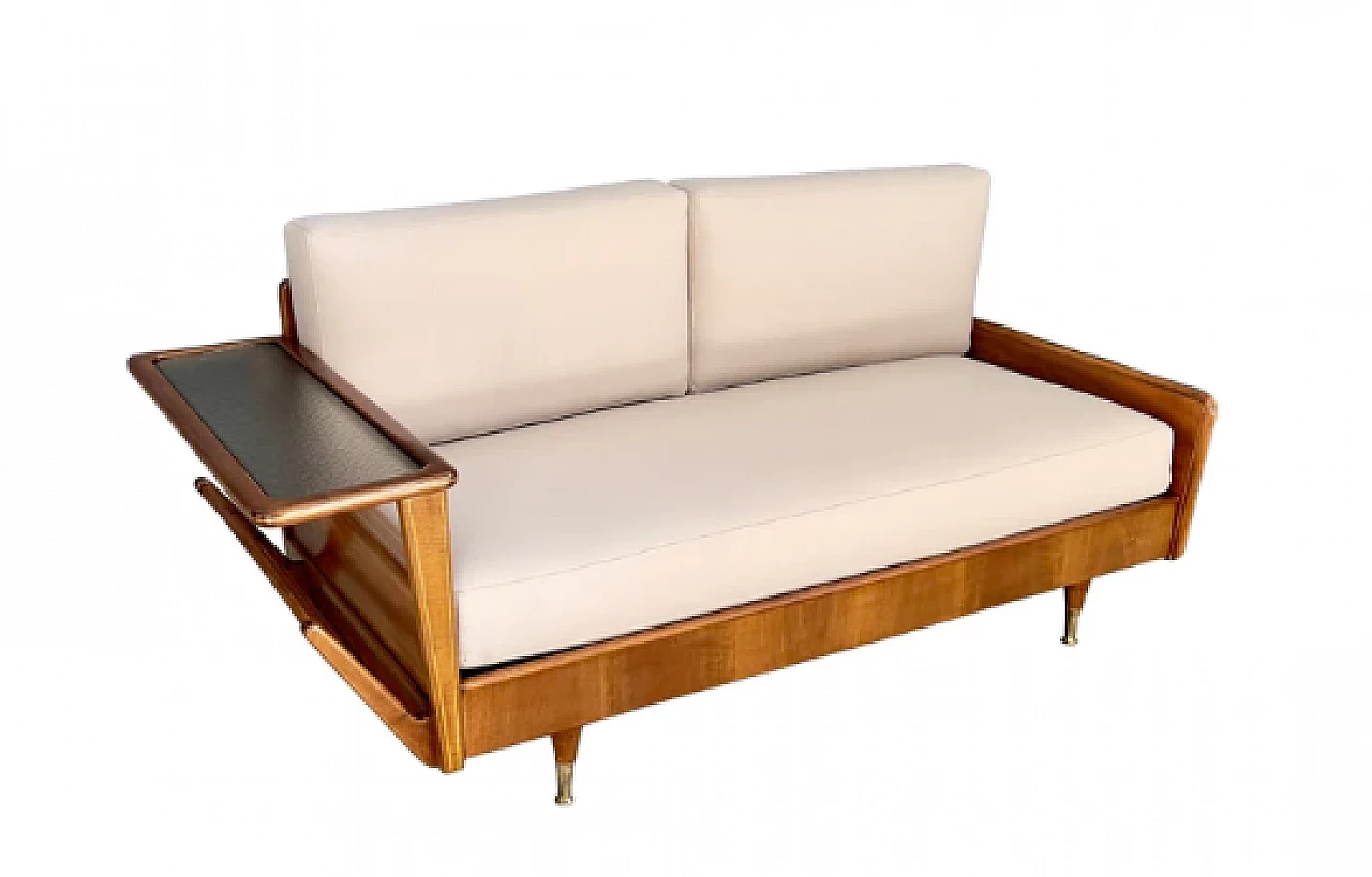 Two-seater sofa in wood and fabric, 1950s 2
