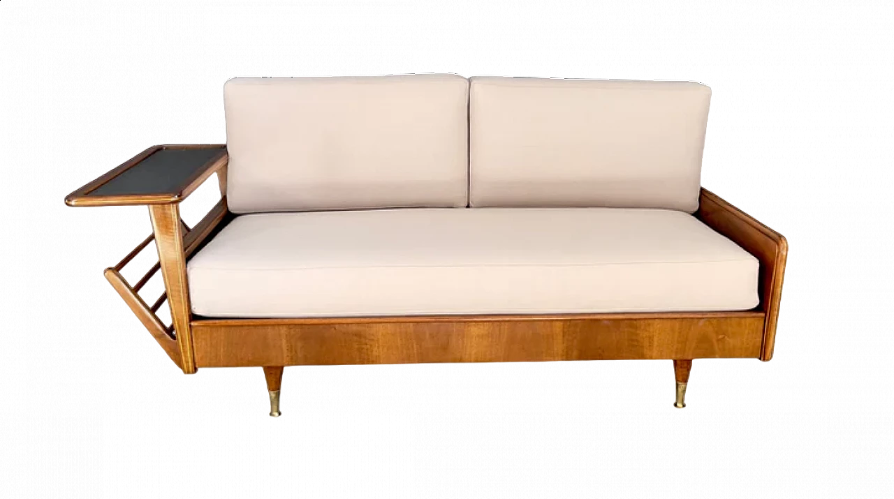 Two-seater sofa in wood and fabric, 1950s 8