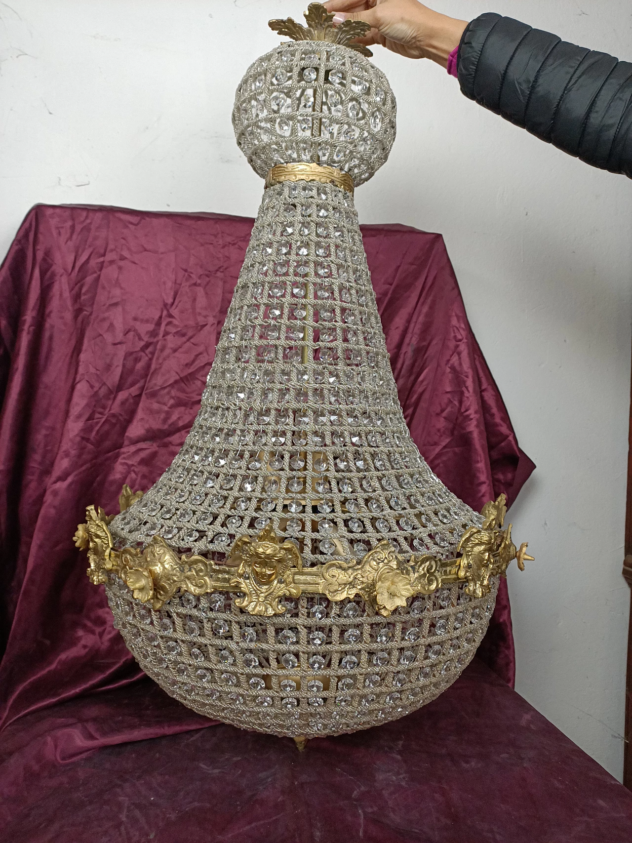 Empire-style glass and bronze chandelier, 1970s 2