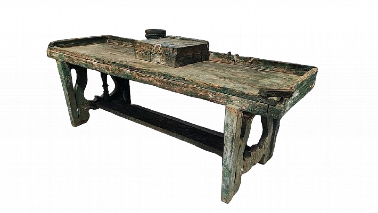 Green painted oak worktable, 1940s 15