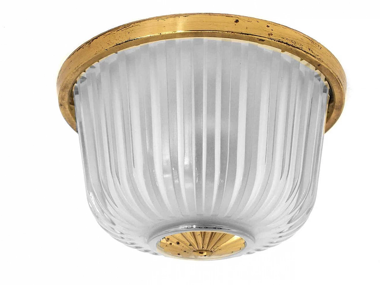 Lampada da soffitto in cristallo pressato e ottone di Livio Seguso, anni '40 1