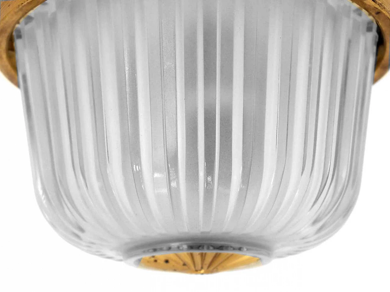 Lampada da soffitto in cristallo pressato e ottone di Livio Seguso, anni '40 2