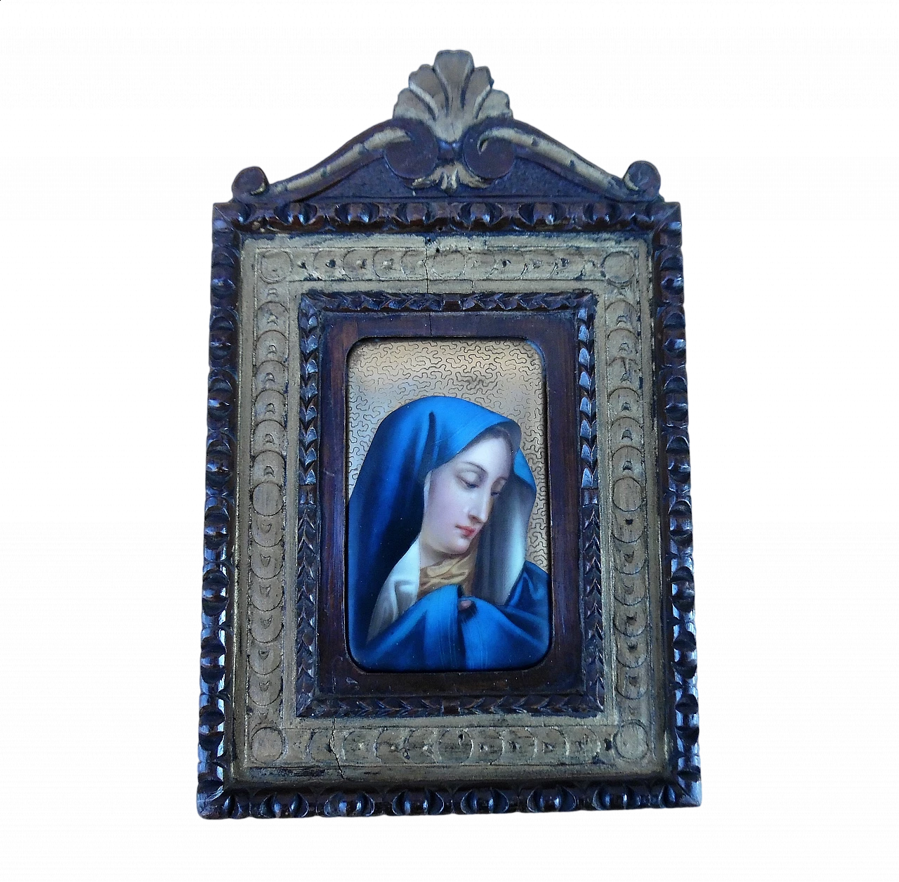 Ceramic Madonna with wood frame, late 19th century 5