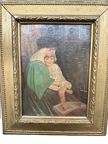 Woman and little girl, oil painting on cardboard