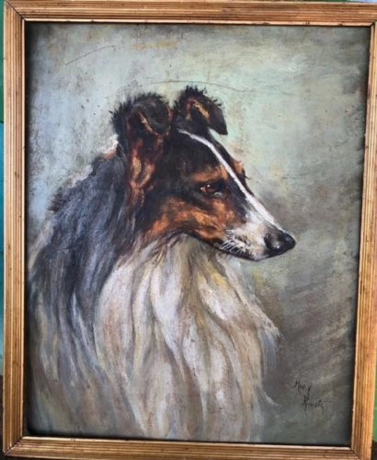 Dog, oil painting on cardboard, early 20th century 3