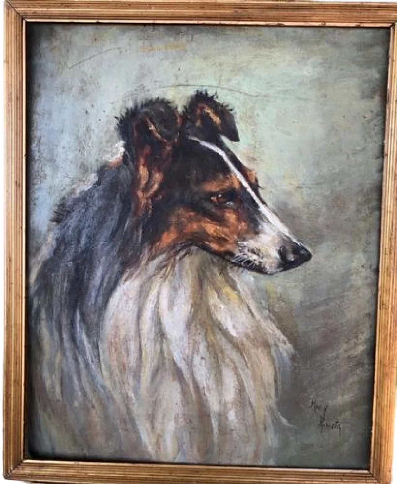 Dog, oil painting on cardboard, early 20th century 4