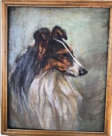 Dog, oil painting on cardboard, early 20th century