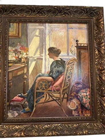 Seated woman, oil painting on cardboard, 1920s