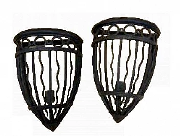 Pair of Art Deco wrought iron wall lights