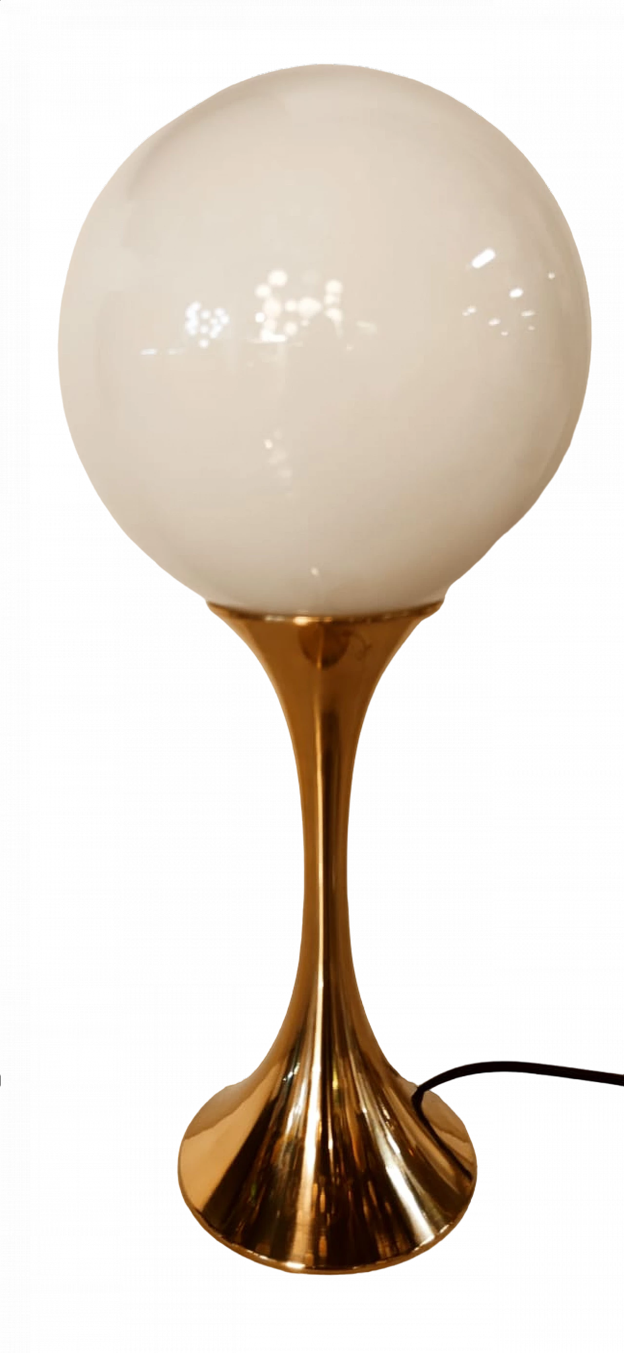 Brass table lamp with white glass sphere, 1970s 13