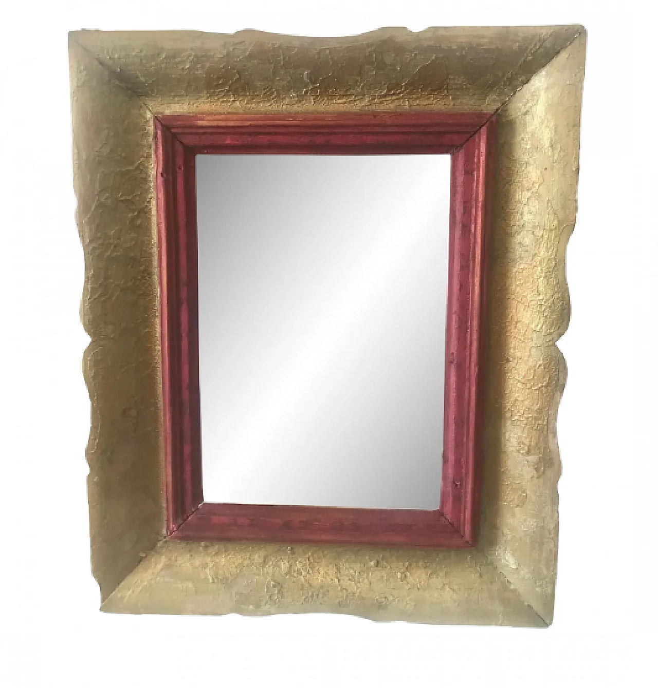 Gilded wooden frame with gold and wine red highlights, 1940s 1