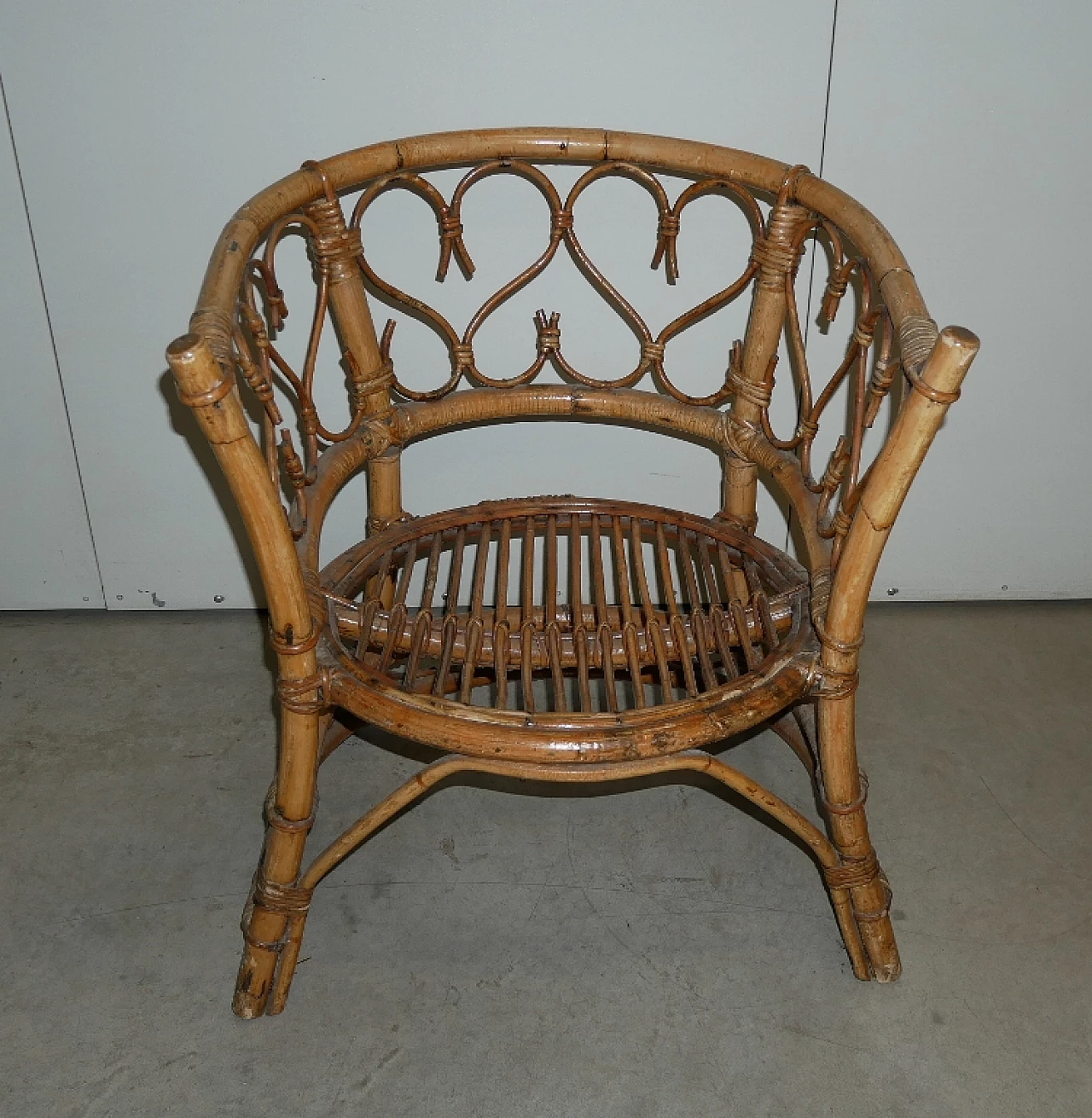 Bamboo and rattan cockpit armchair, 1970s 1