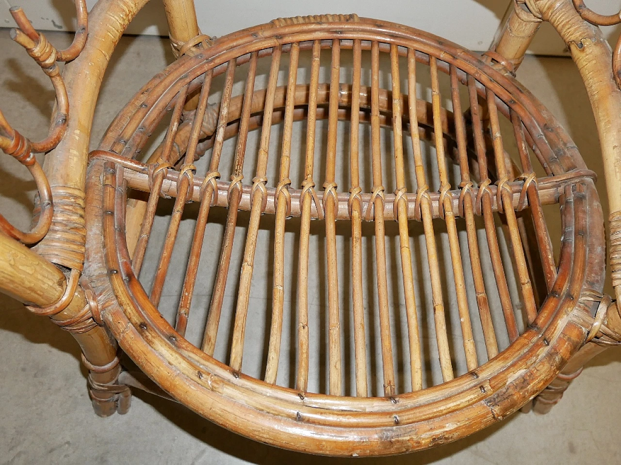 Bamboo and rattan cockpit armchair, 1970s 3