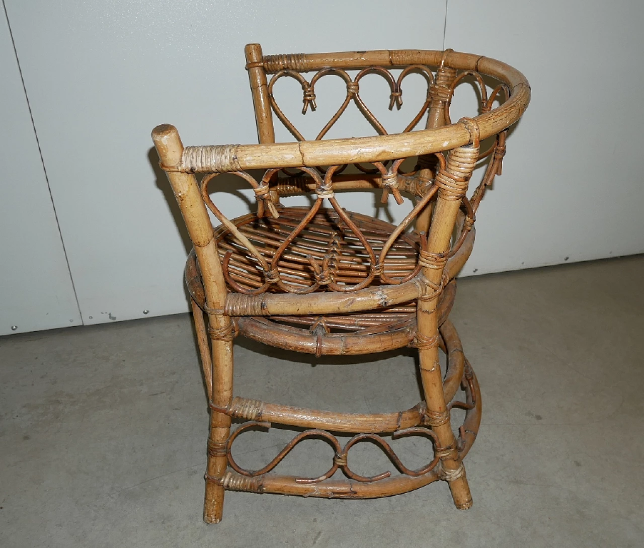 Bamboo and rattan cockpit armchair, 1970s 5