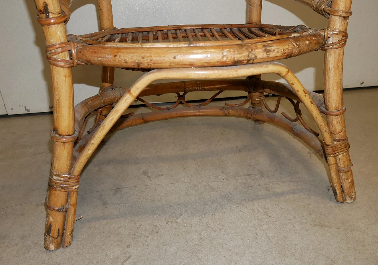 Bamboo and rattan cockpit armchair, 1970s 7