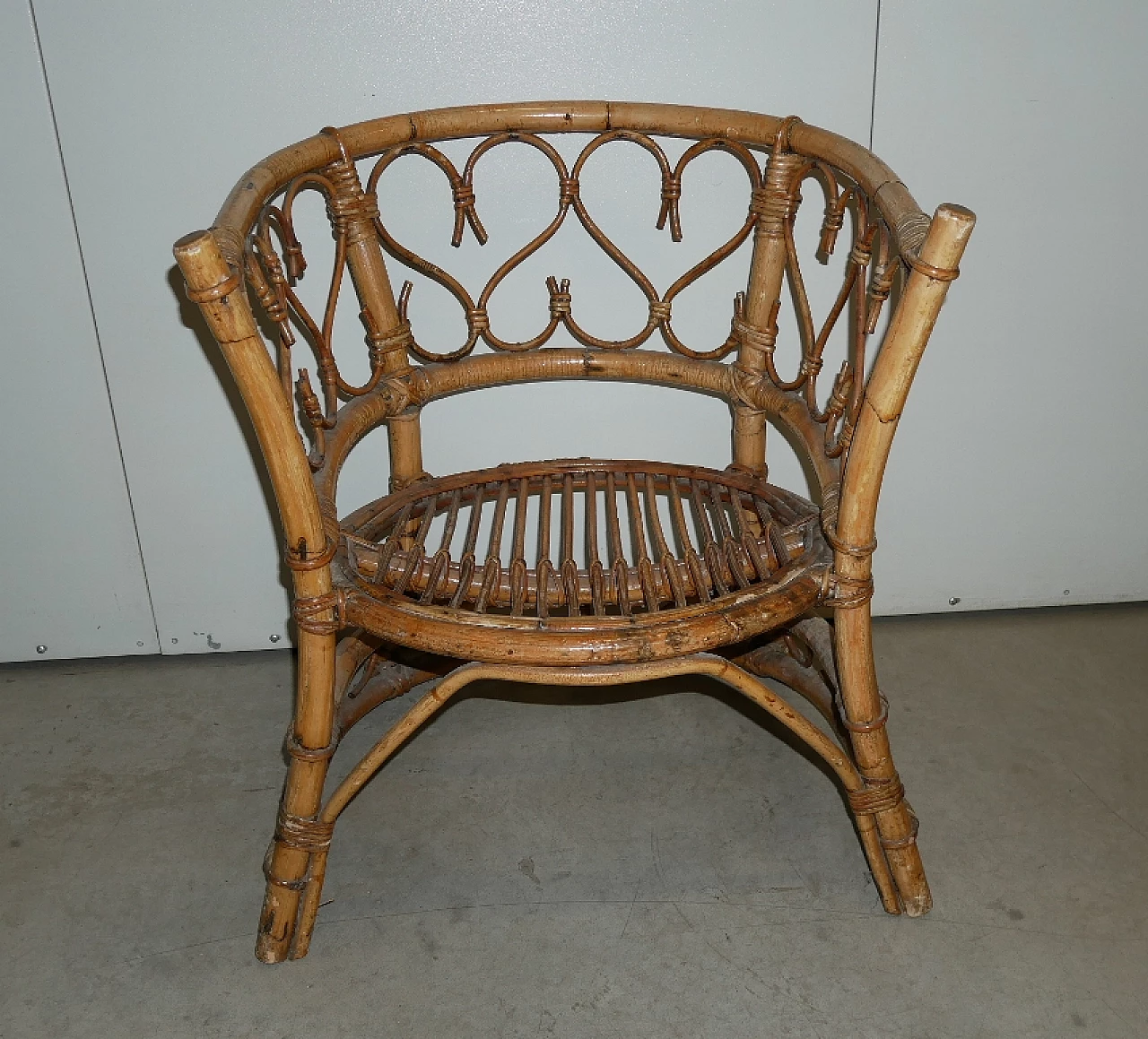 Bamboo and rattan cockpit armchair, 1970s 9