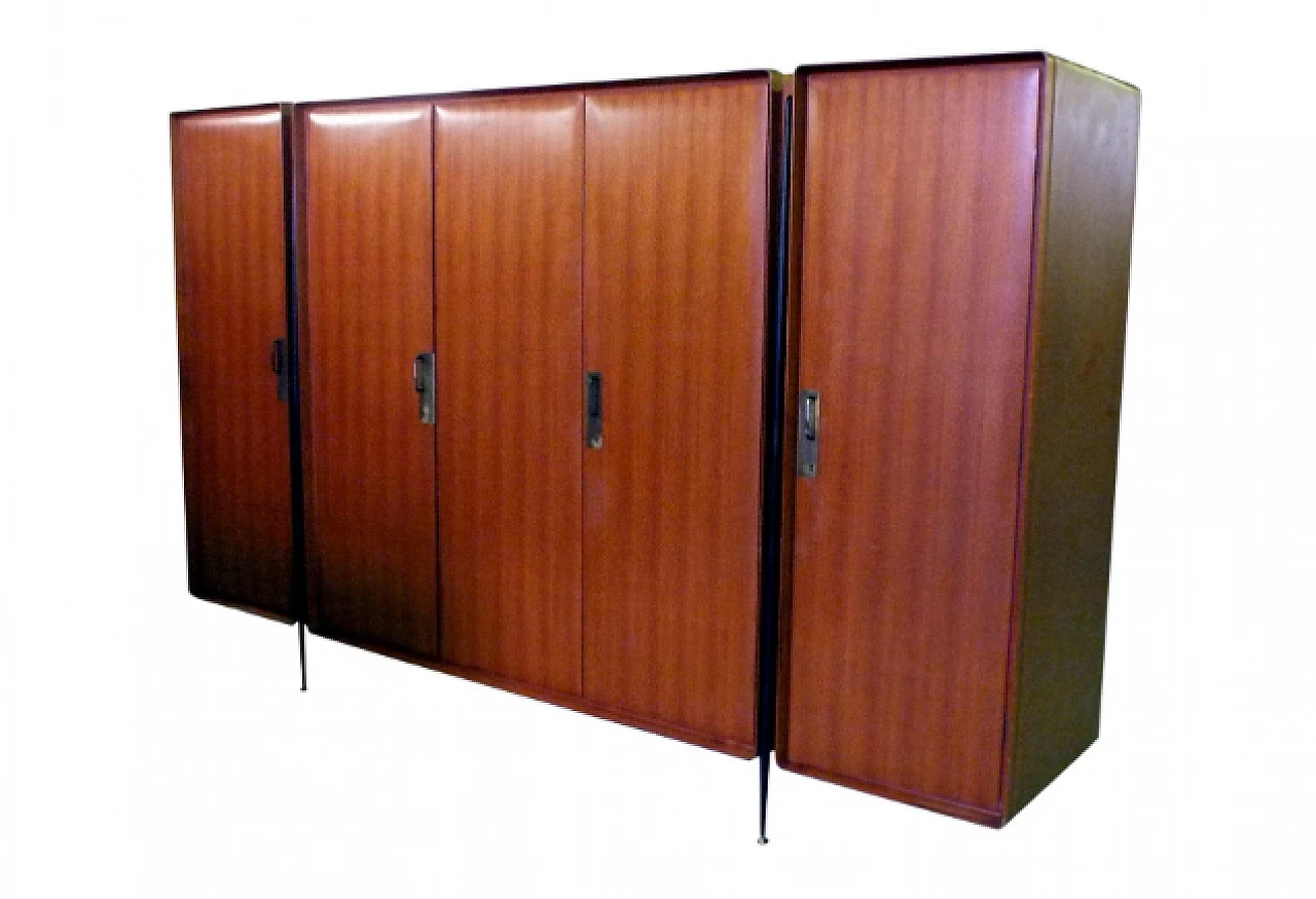 Five-door wood wardrobe by Silvio Cavatorta, 1950s 1