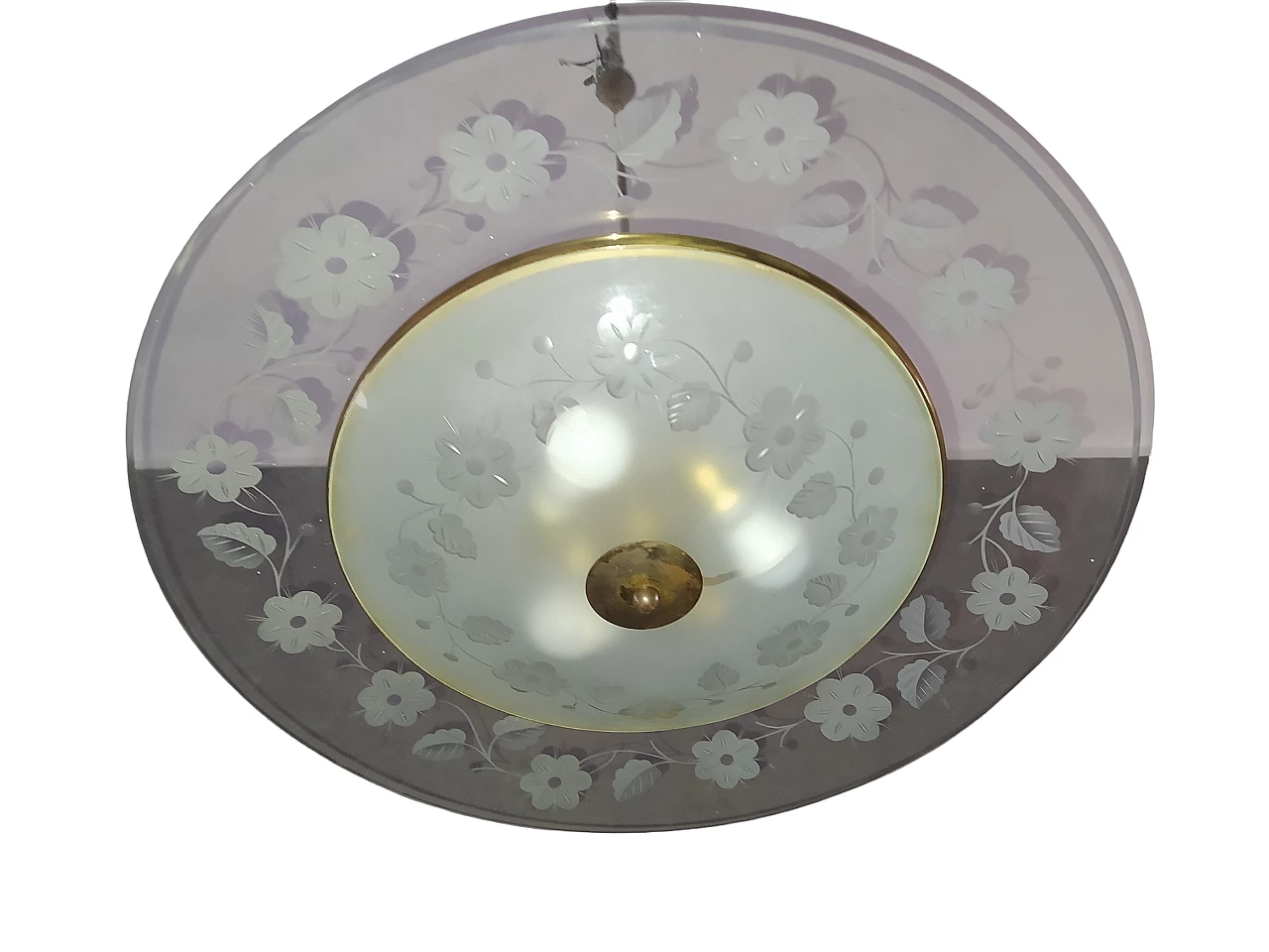 Glass and brass chandelier in the style of Pietro Chiesa, 1950s 1