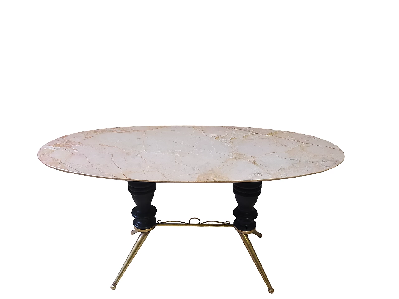 Oval metal and wood coffee table with marble top, 1950s 1