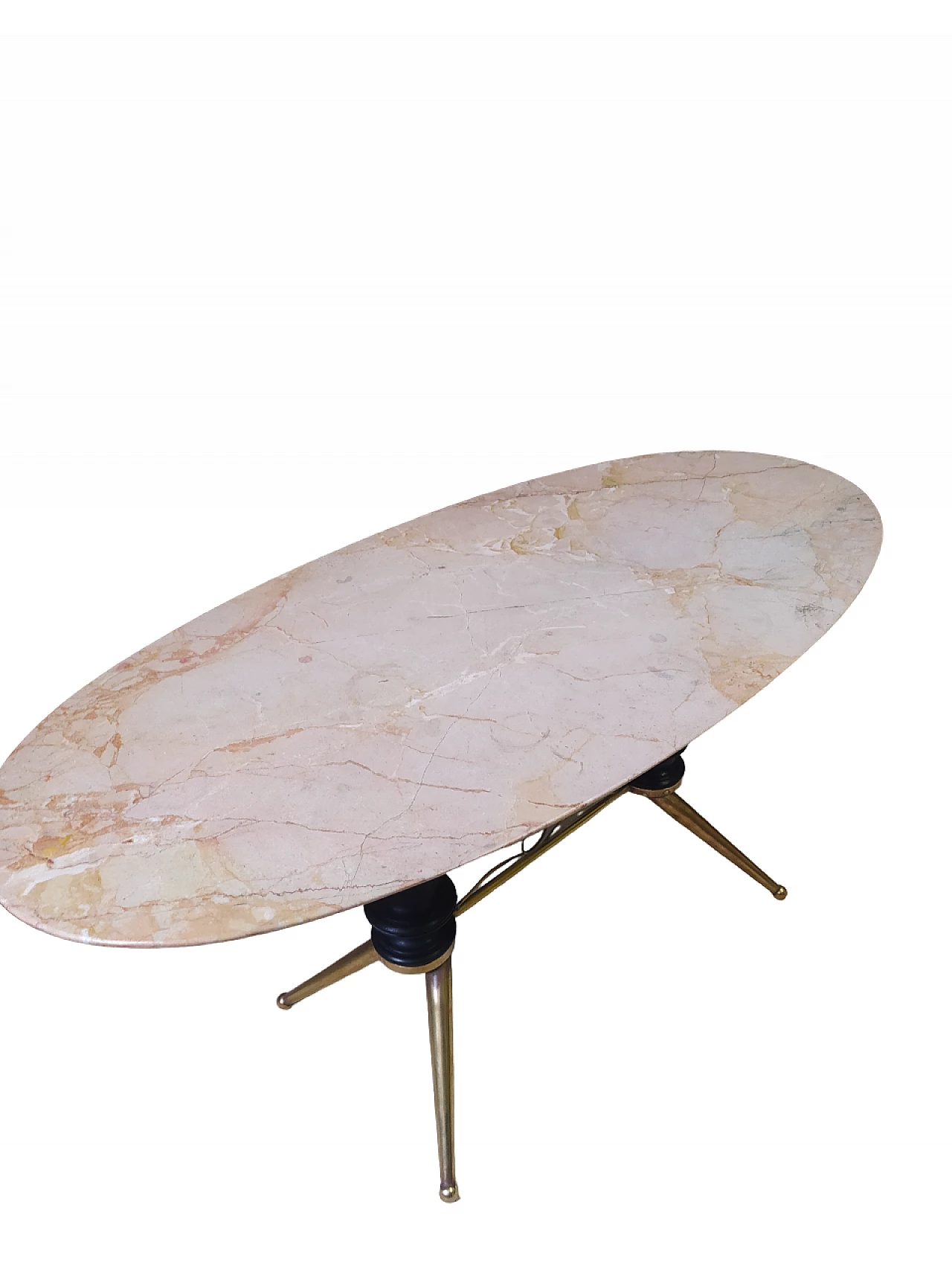 Oval metal and wood coffee table with marble top, 1950s 2