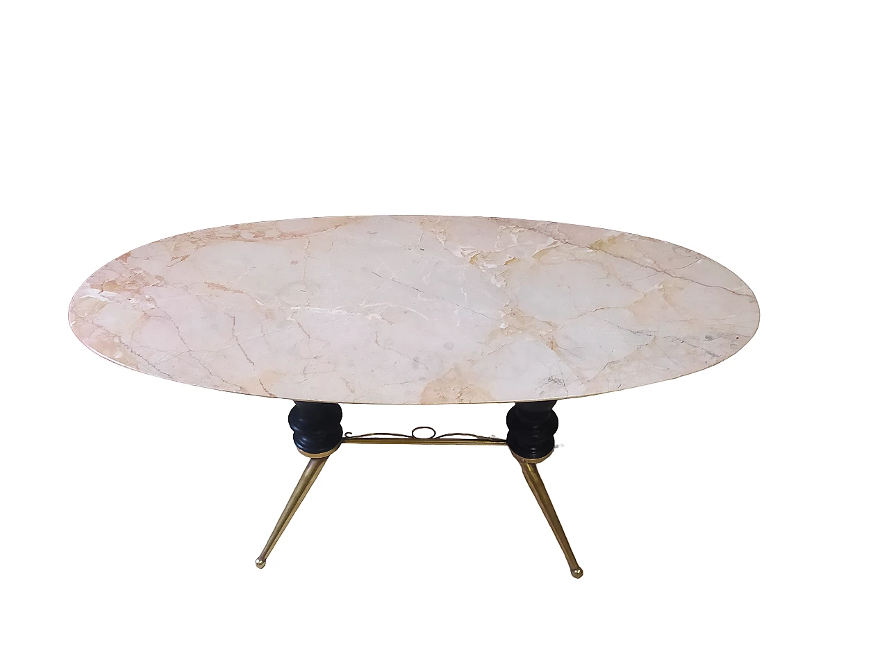 Oval metal and wood coffee table with marble top, 1950s 3