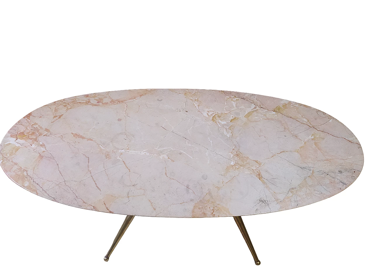 Oval metal and wood coffee table with marble top, 1950s 8