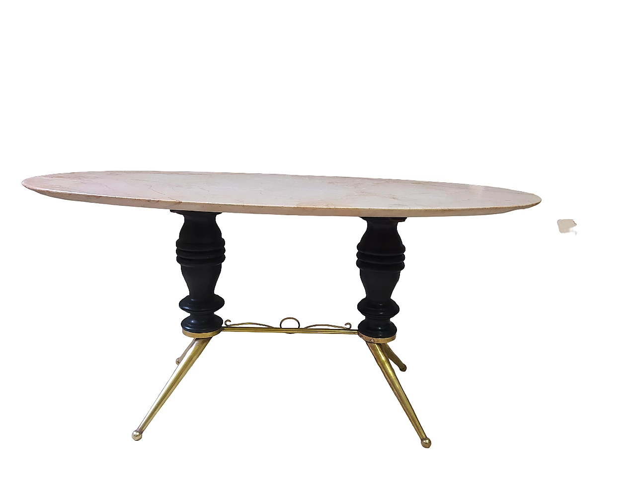 Oval metal and wood coffee table with marble top, 1950s 9