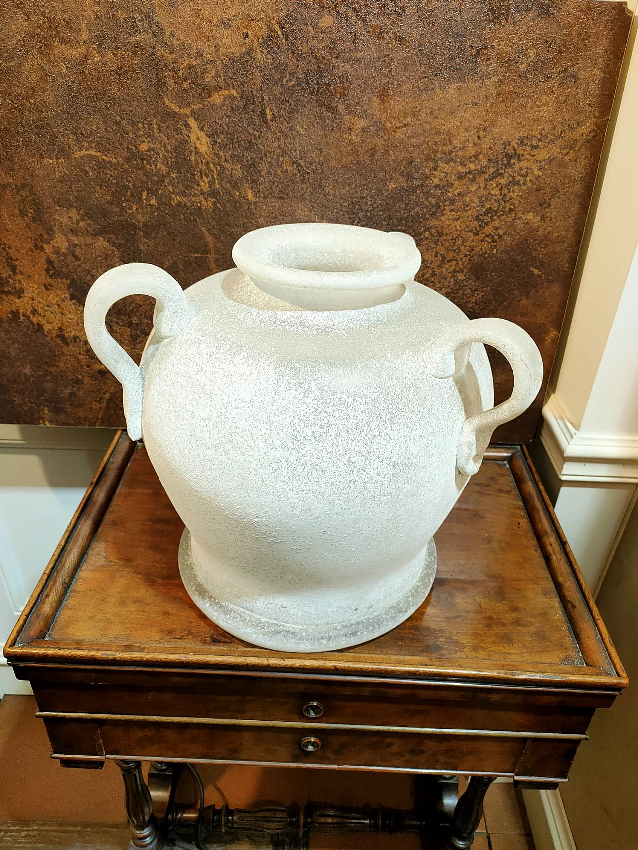 White glass Scavo vase with three handles by Seguso, 1980s 4