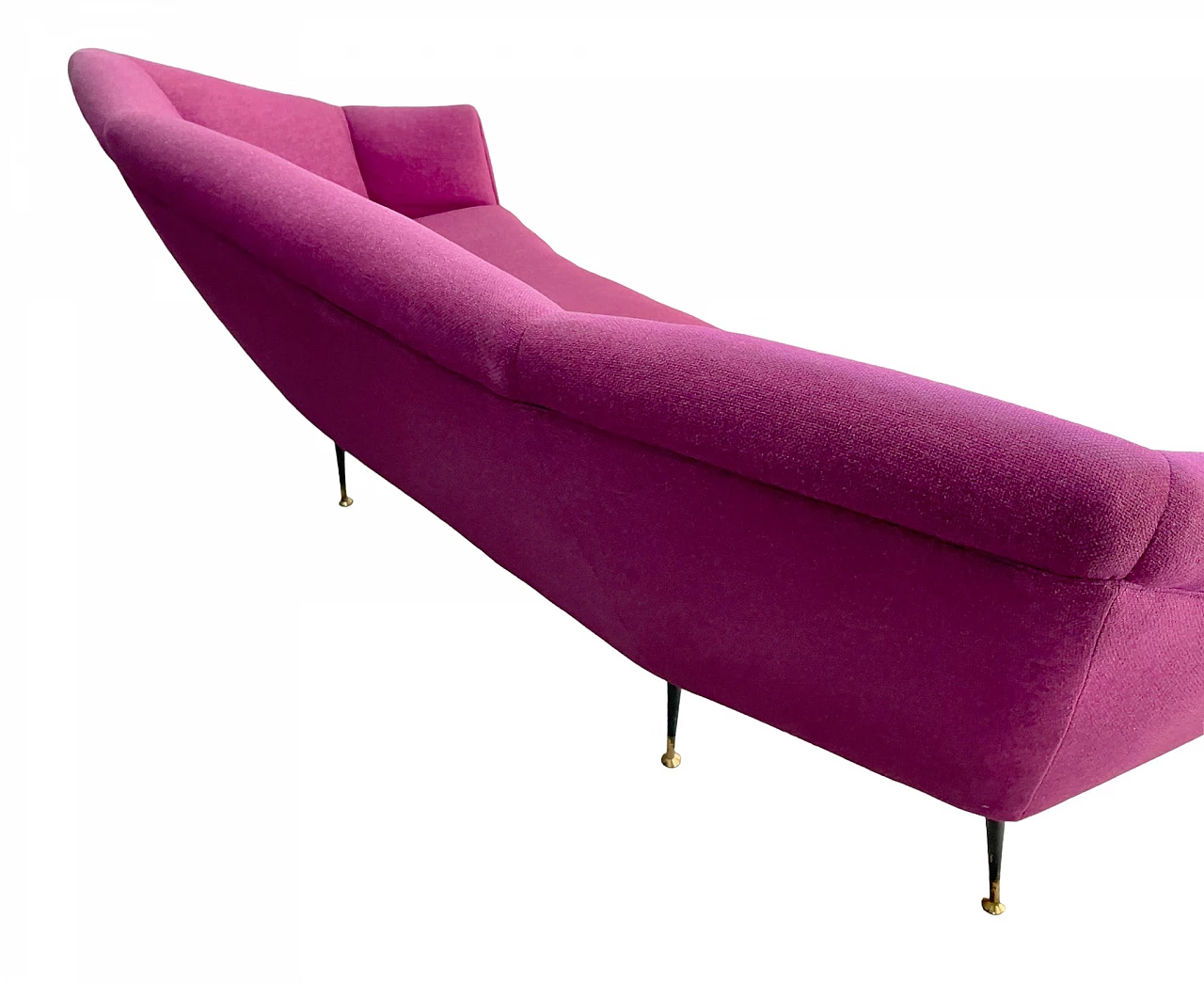 Four-seater metal and brass sofa with fabric cover, 1950s 4