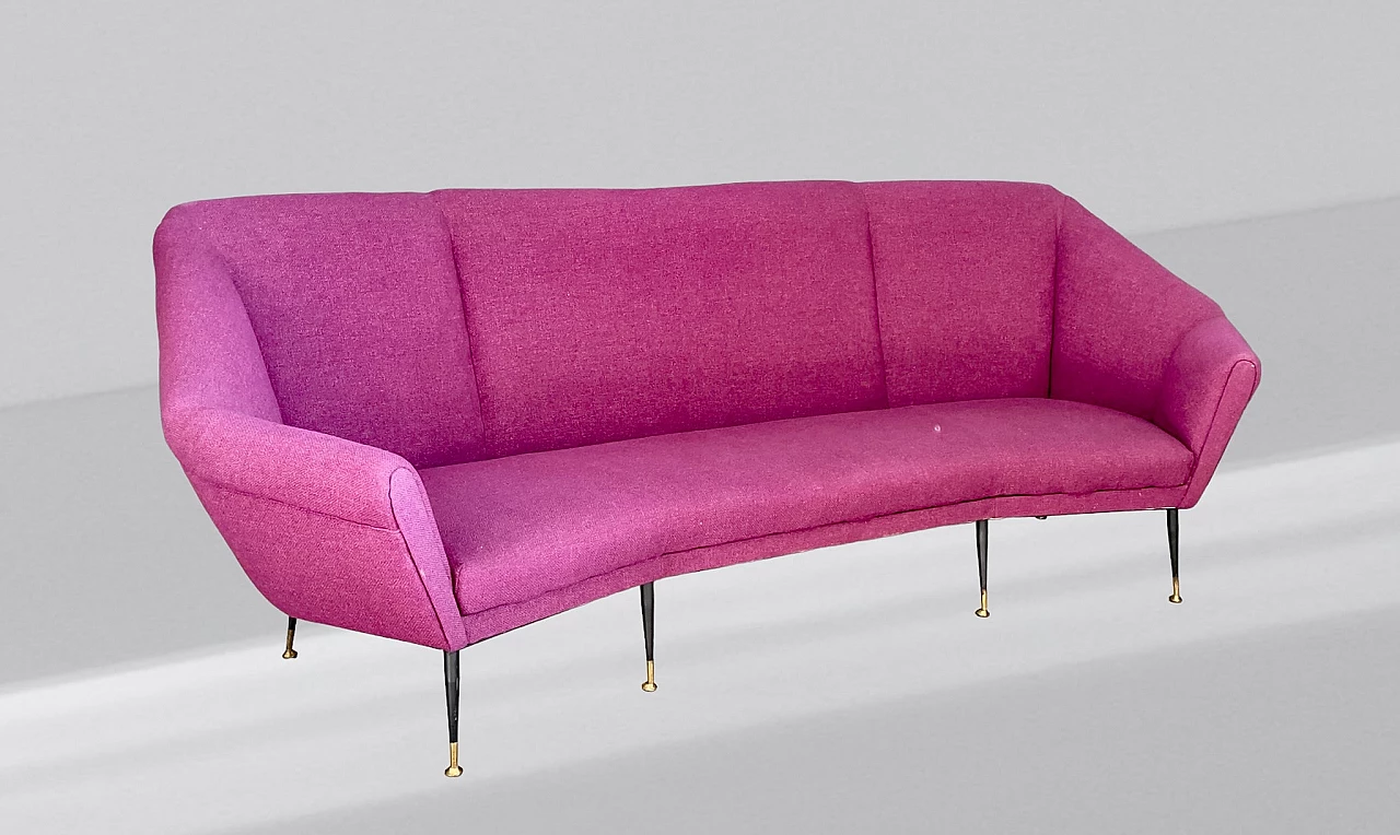 Four-seater metal and brass sofa with fabric cover, 1950s 6