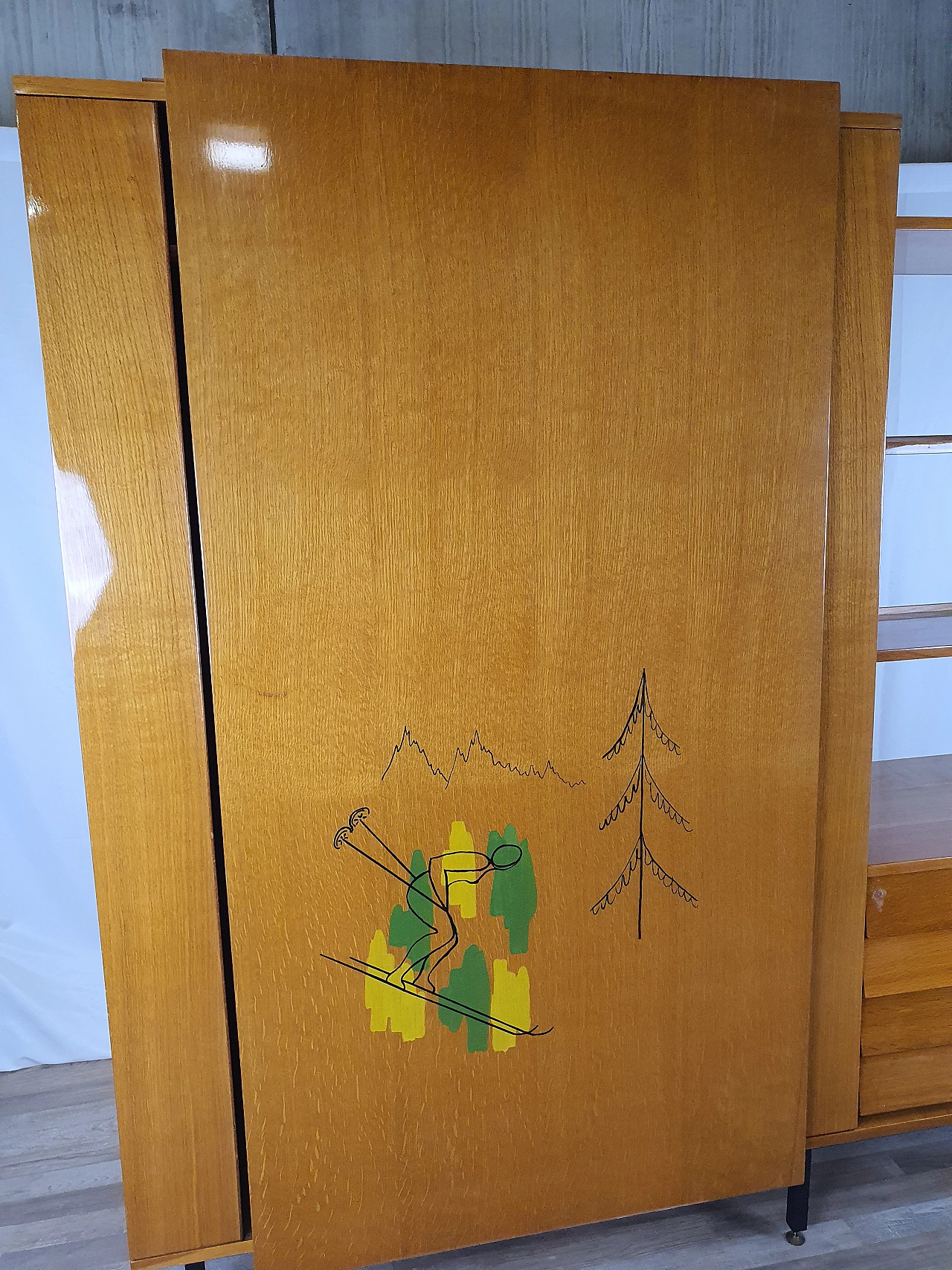 Beech wardrobe with bookcase, 1950s 4