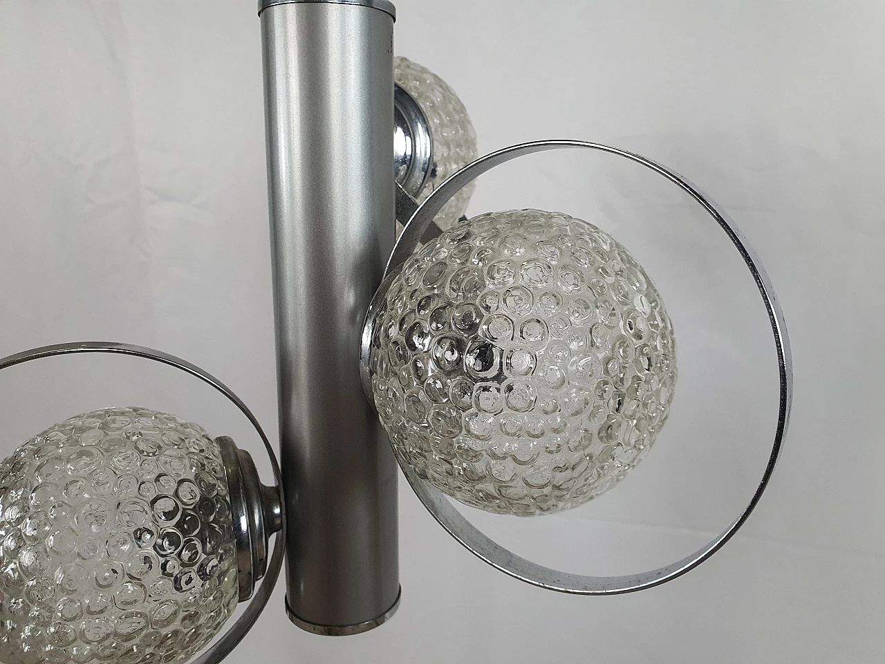 Chrome and glass three-light chandelier, 1970s 3