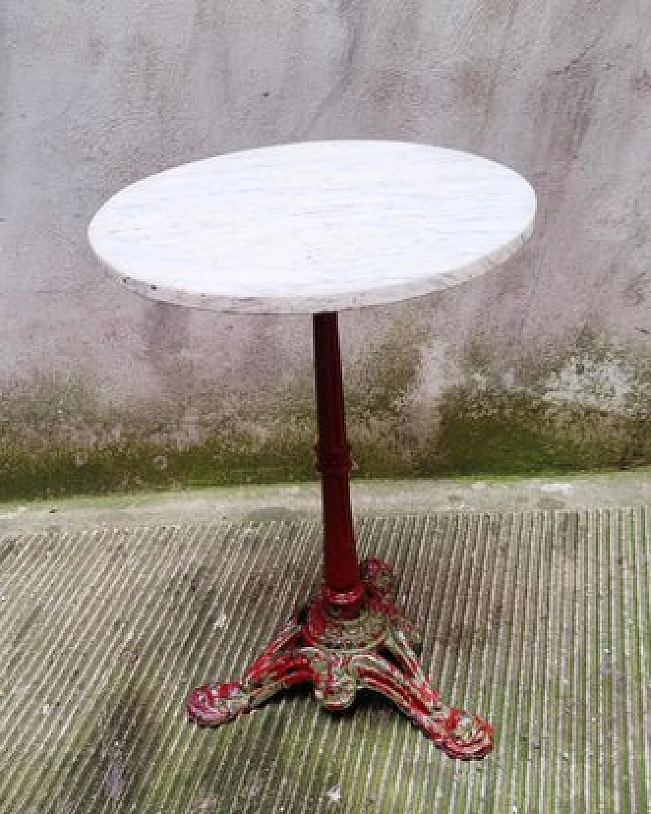 Round bistro table with cast iron base and marble top, 1950s 1