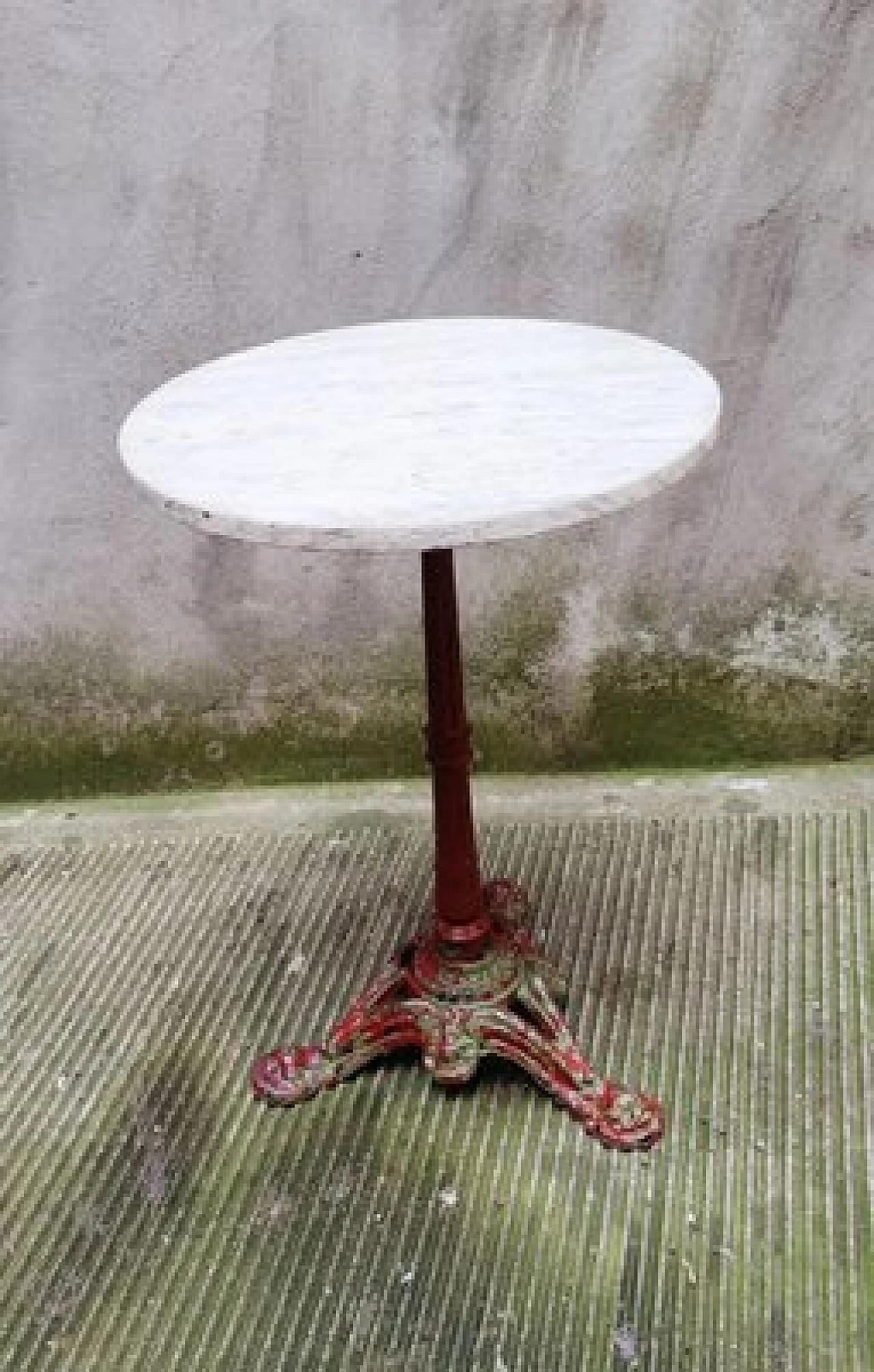 Round bistro table with cast iron base and marble top, 1950s 2