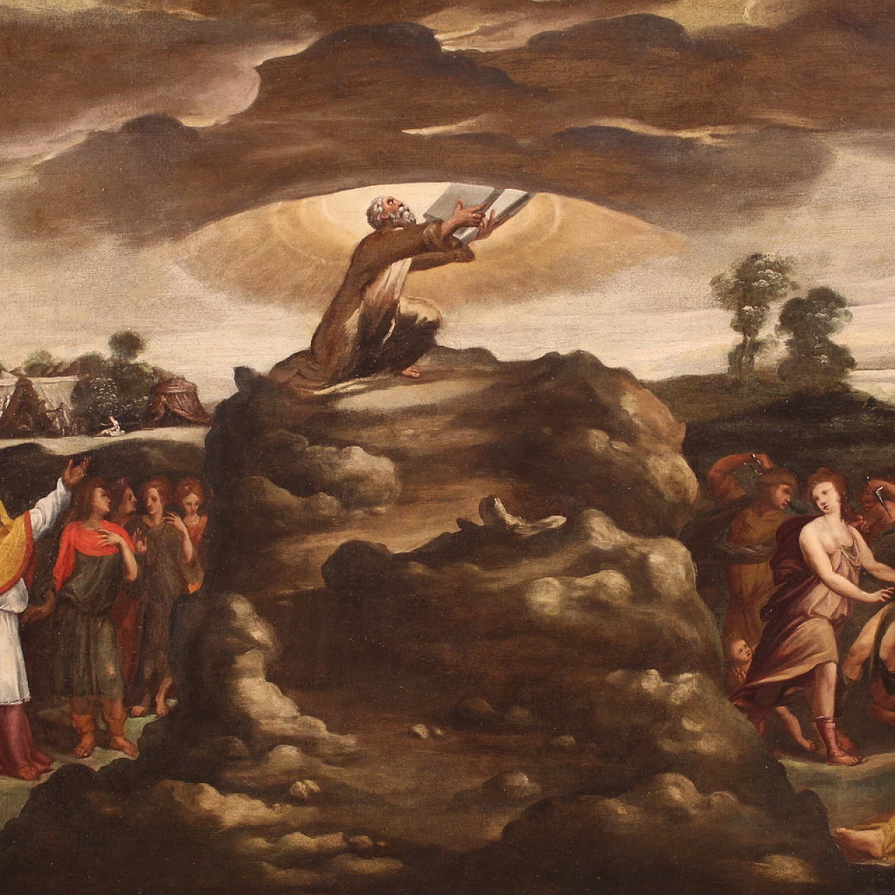 Painting of Moses receiving the Tables of the Law, oil on canvas, 17th century 2