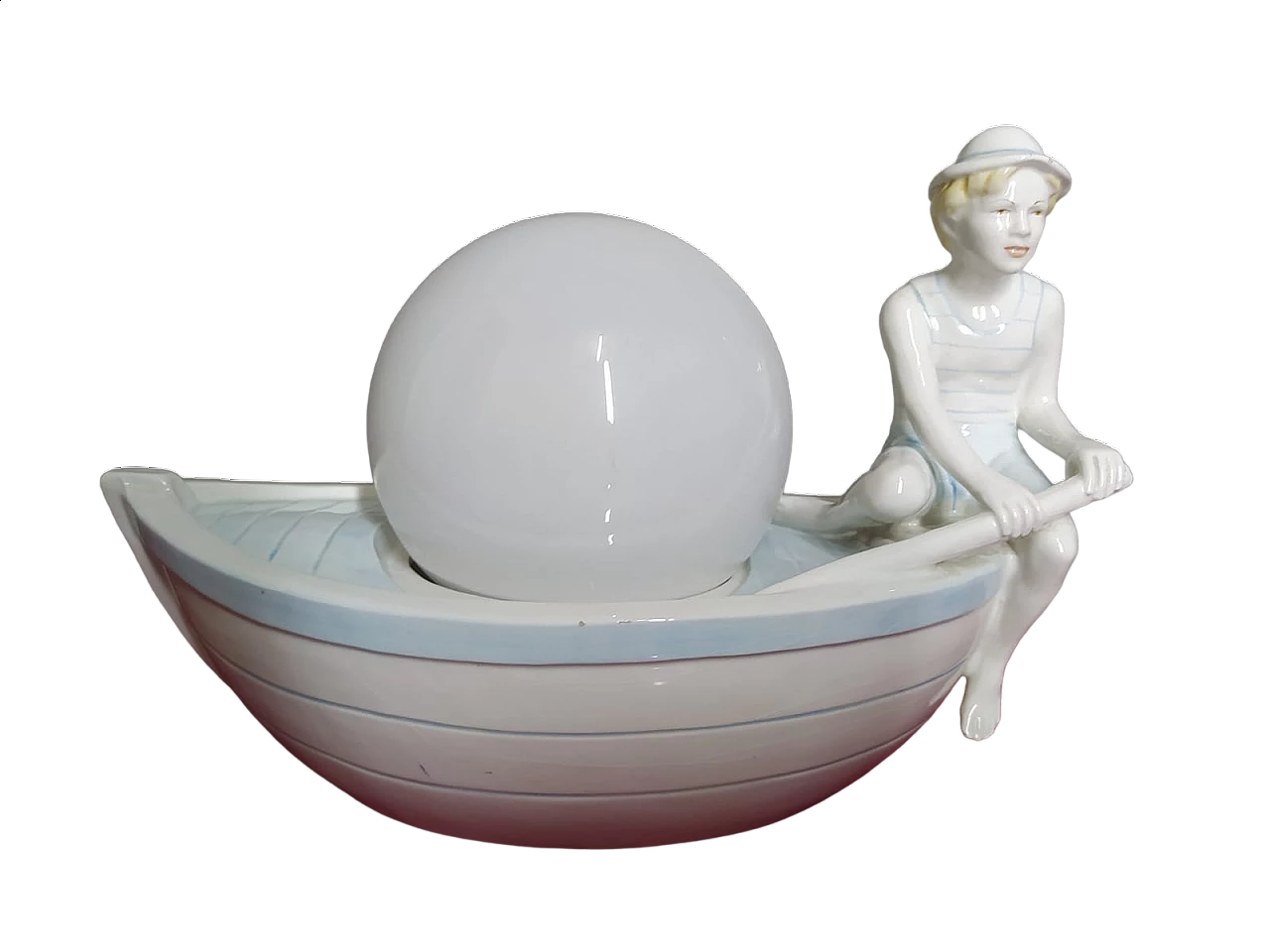 Polychrome porcelain table lamp with gondolier, 1950s 11